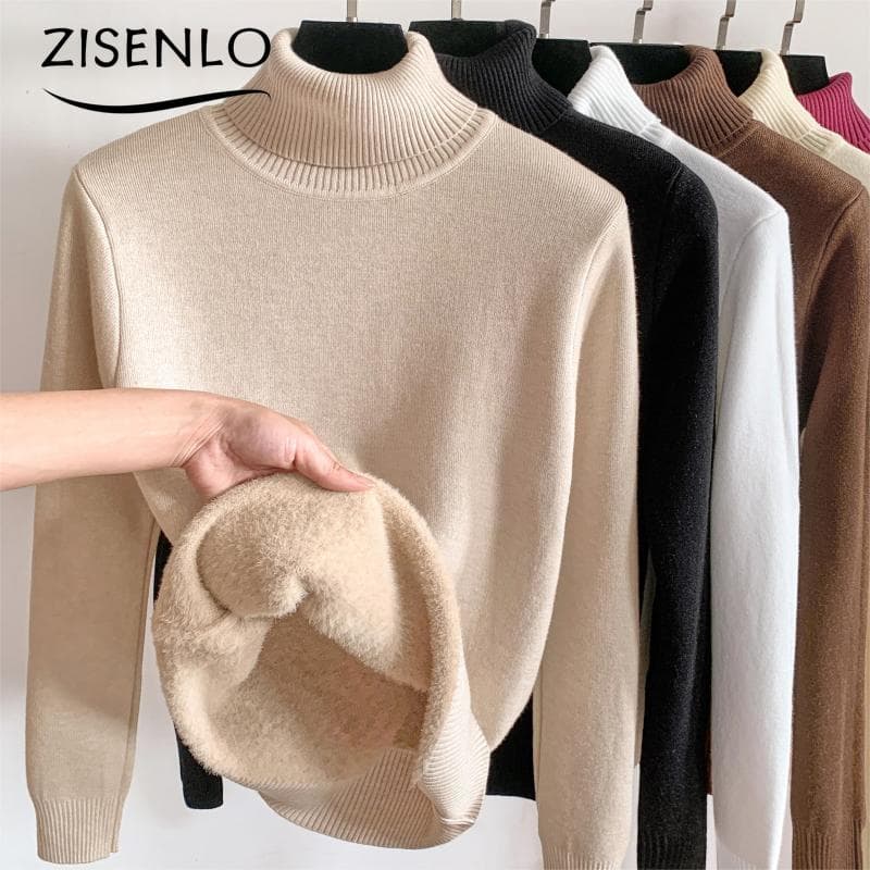Women's Sweater Autumn Winter Padded Sweater Women Warm Turtleneck Bottoming Shirt Solid Color Underwear Tops Pullovers