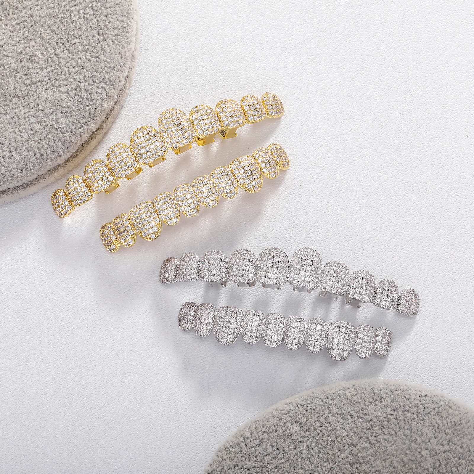 Hip Hop Grillz Set With 10 Teeth Micro-Pave Diamonds - Gold & Silver Plated Dental Jewelry Perfect For Halloween, Parties, And Rap Performances