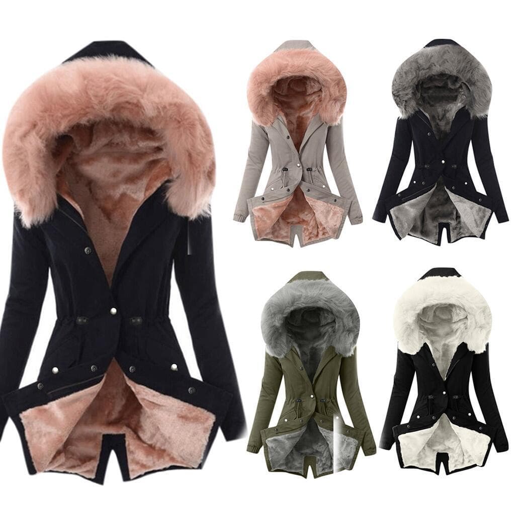 Women's Warm Cotton-padded Jacket With Woolen Collar And Hooded Winter Coat Winterproof Cotton-padded Jacket