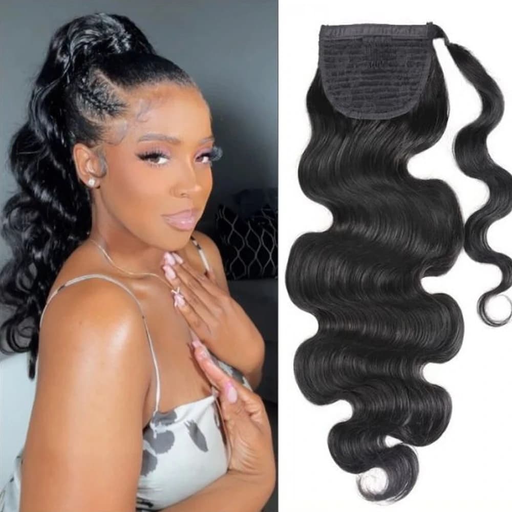 100% Brazilian Human Remy Hair Extensions Body Wave Ponytail Clips-in Horsetail