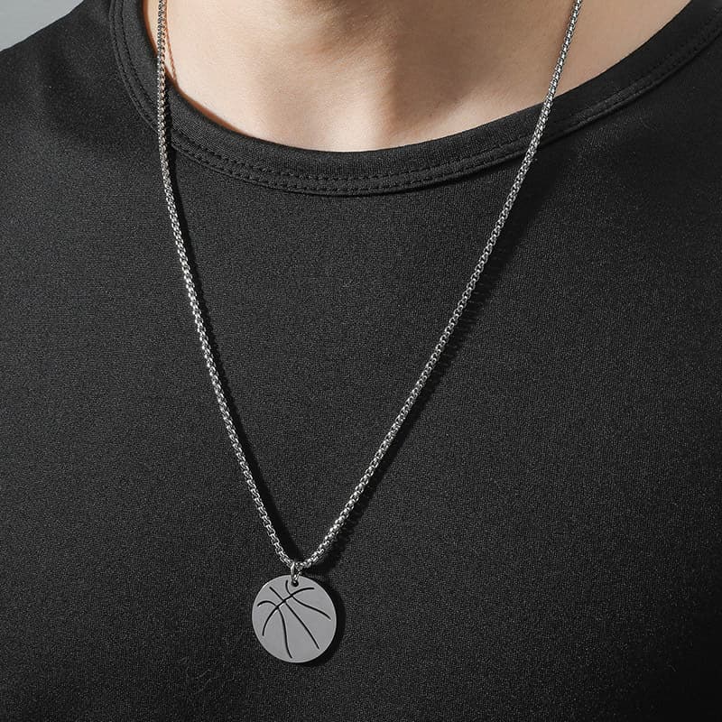 Stainless Steel Smooth Hollow Basketball Pendant Fashion Simple Titanium Steel Necklace