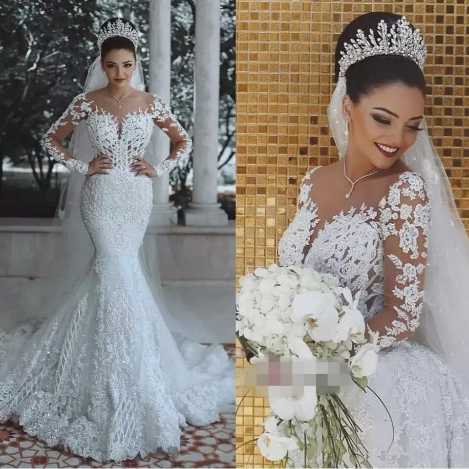 Women's Clothing Wedding Dress Sexy Deep V Neck Fishtail Wedding Dress Lace Wedding Dress