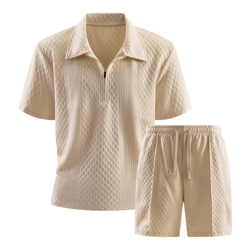 Men's Summer Casual Suit Zipper Short Sleeve Shirt And Shorts Versatile Two Piece Set Trendy Streetwear
