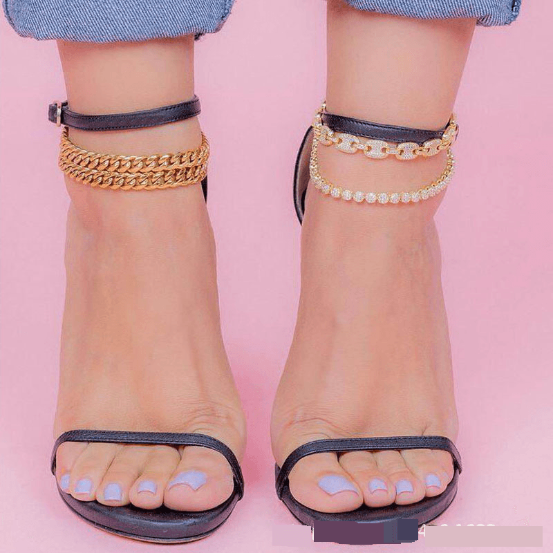 New Micro Inlaid Zircon Tennis Chain Anklet Ladies Summer New Versatile Foot Jewelry