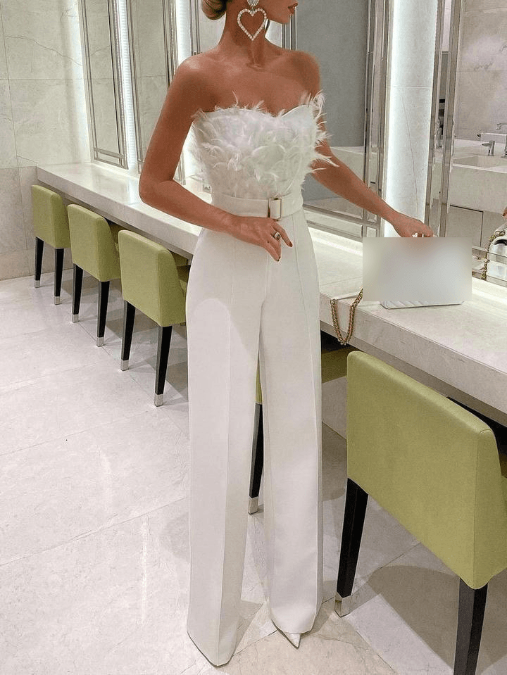 Women's Clothing Feather Tube Top Sexy Fashion Jumpsuit