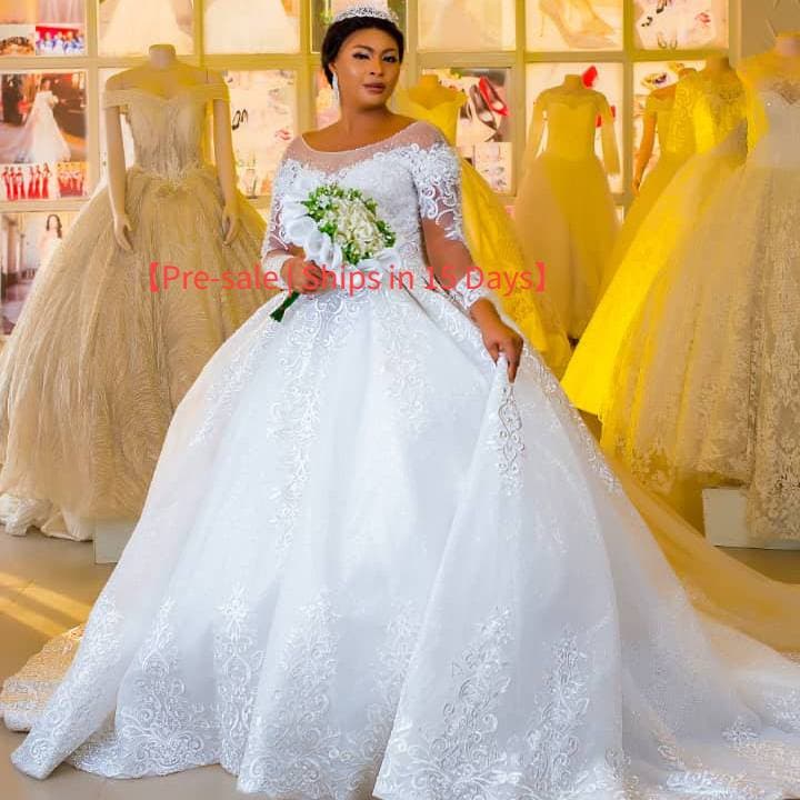 【Pre-sale | Ships In 15 Days】Women's Clothing Long Sleeve Lace White French Heavy One Shoulder Big Train Wedding Dress Summer
