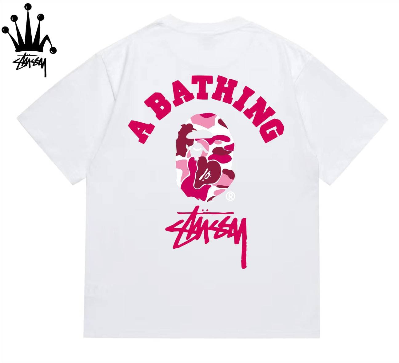 Stussy&Ape Co Branded Camo Logo Letter Camo Ape Pattern Printed Cotton Short Sleeved T-shirt For Men And Women