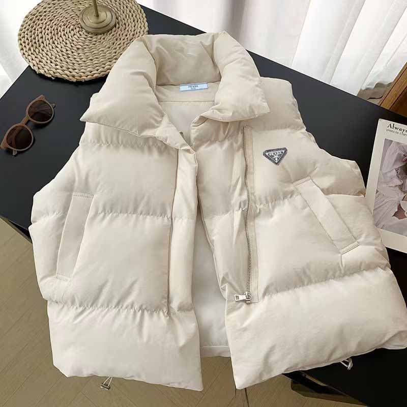 Gilet sans manches à col montant pour femme, épais et chaud, idéal pour l'automne et l'hiver, coupe ample et coupe-vent, style streetwear décontr