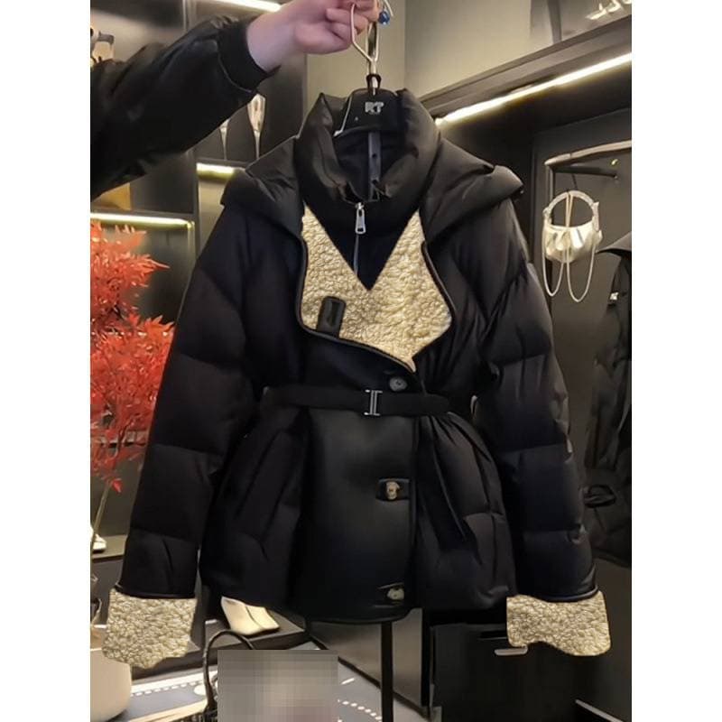 Women's Clothing Winter New Temperament Cotton Jacket Women Fashionable Black Splicing Jacket