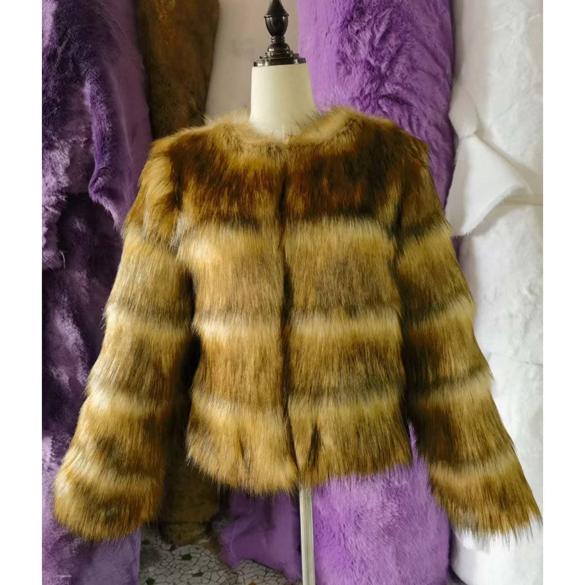 Women's fashion fur coat raccoon fur splicing women's artificial fur