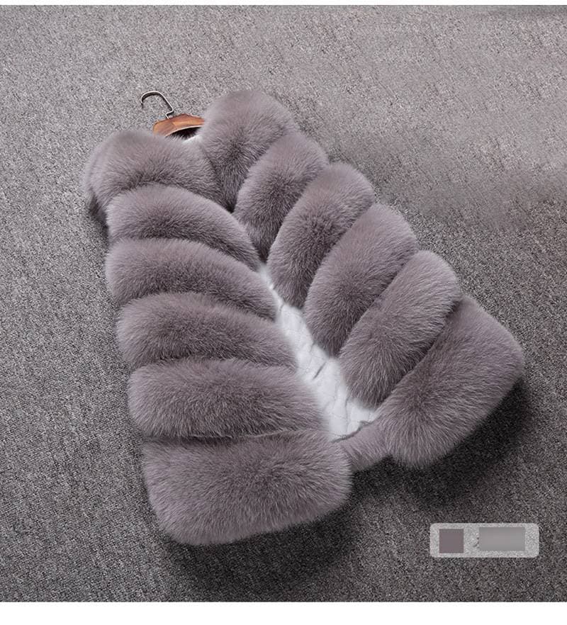 Gilet en fourrure de renard pour femme, coupe mi-longue, nouveau modèle