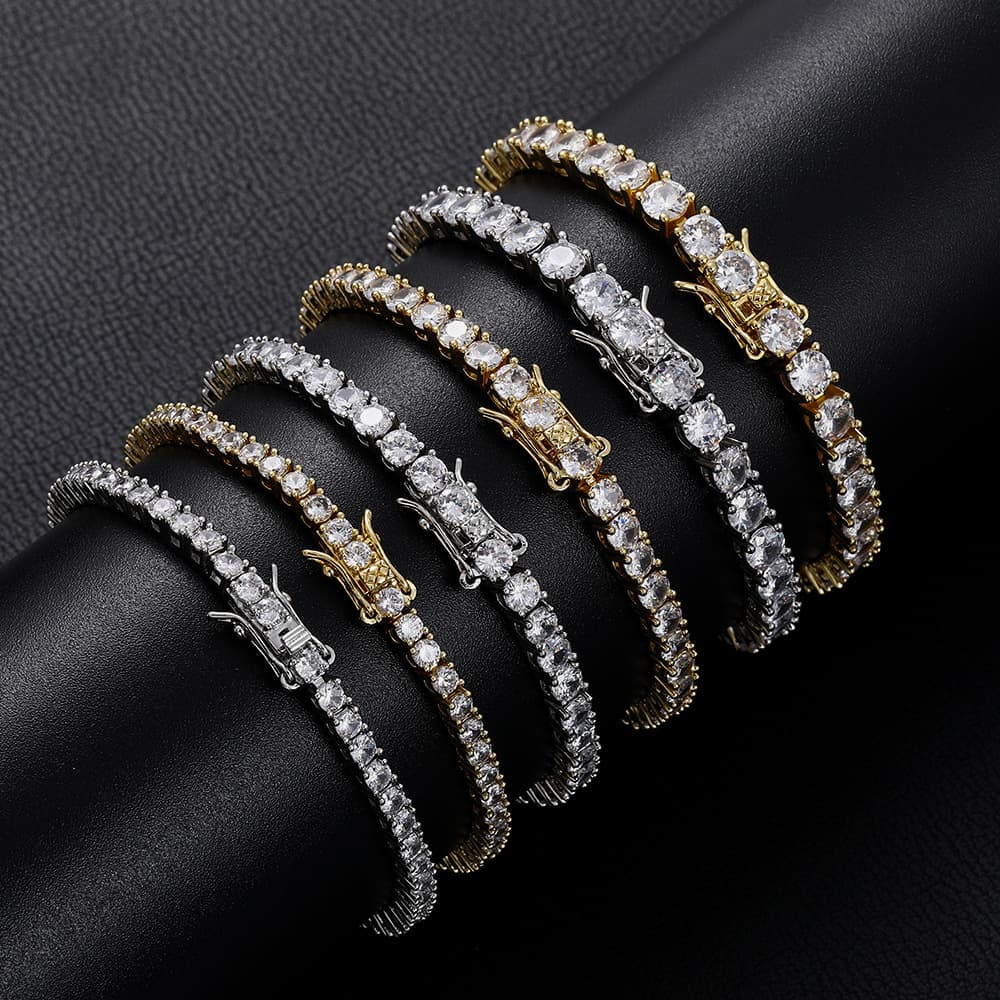 3mm 4mm 5mm Tennis Hip Hop Jewelry Copper Micro Paved Single Row Zircon Bracelet