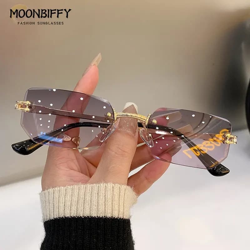 Unisex Small Rimless Sunglasses Man Woman Fashion Gradient Sun Glasses Eyewear Retro Brand Designer Traveling Shades