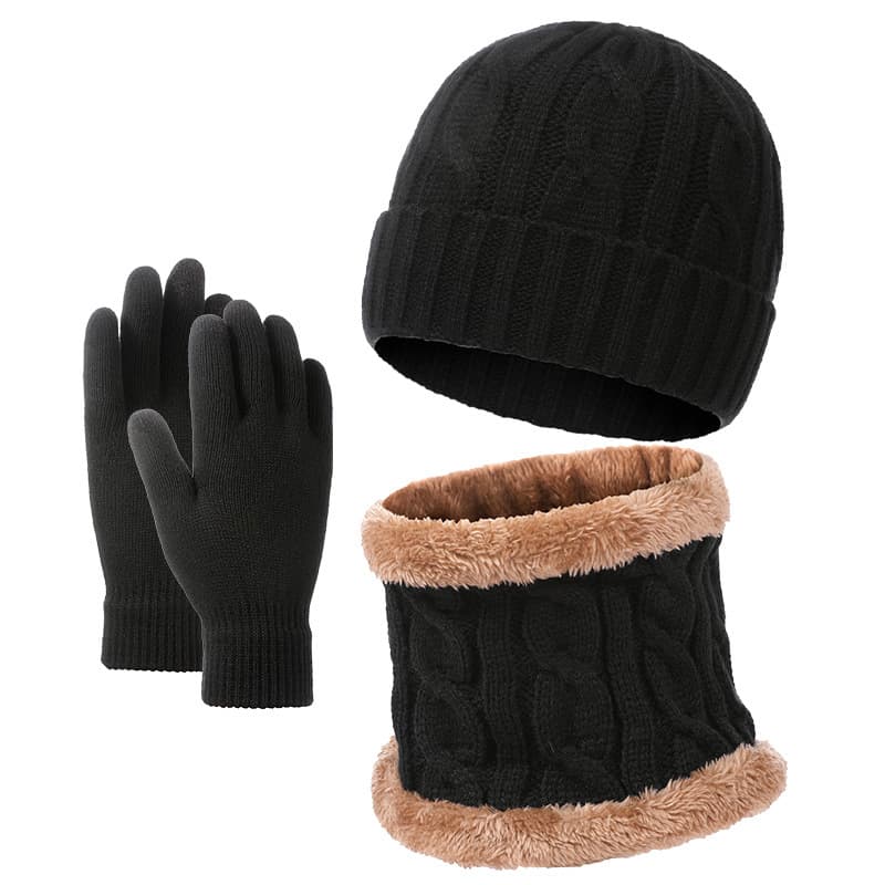 Warm knit hat bib gloves three-piece men's autumn and winter thick woolen hat set