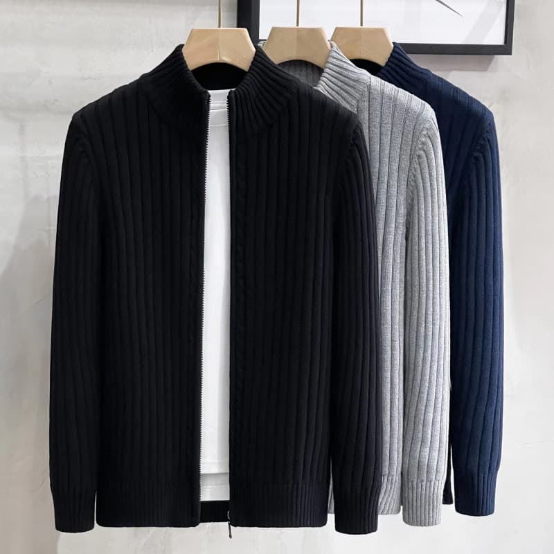 ​Men's Fashion Zip-Up Knit Sweater Cardigan - Slim Fit Long Sleeve Pullover For Casual Winter Wear (Black, Grey, Navy, Charcoal)​