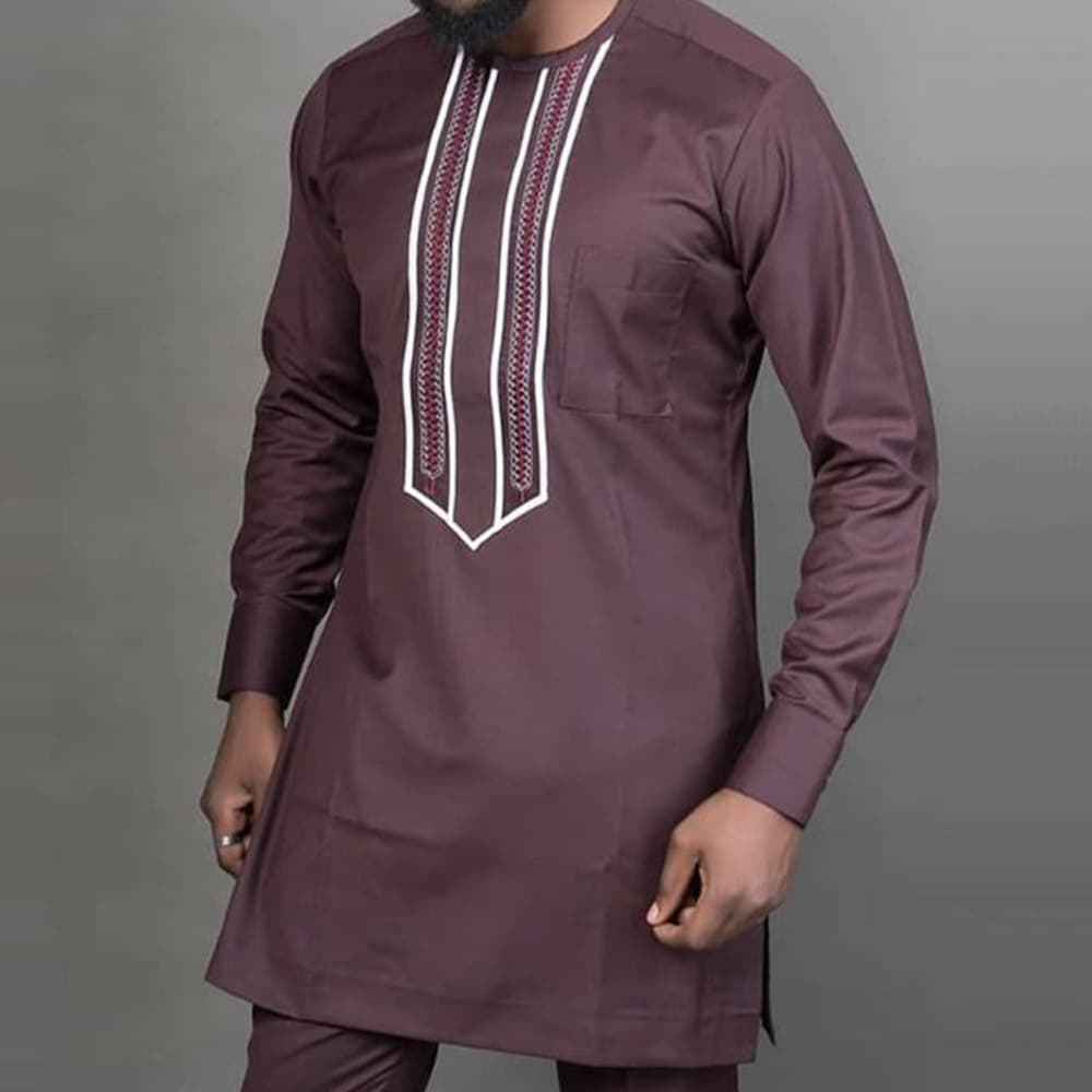 Costume noir africain décontracté brodé pour homme, manches longues, idéal pour les mariages et les banquets.