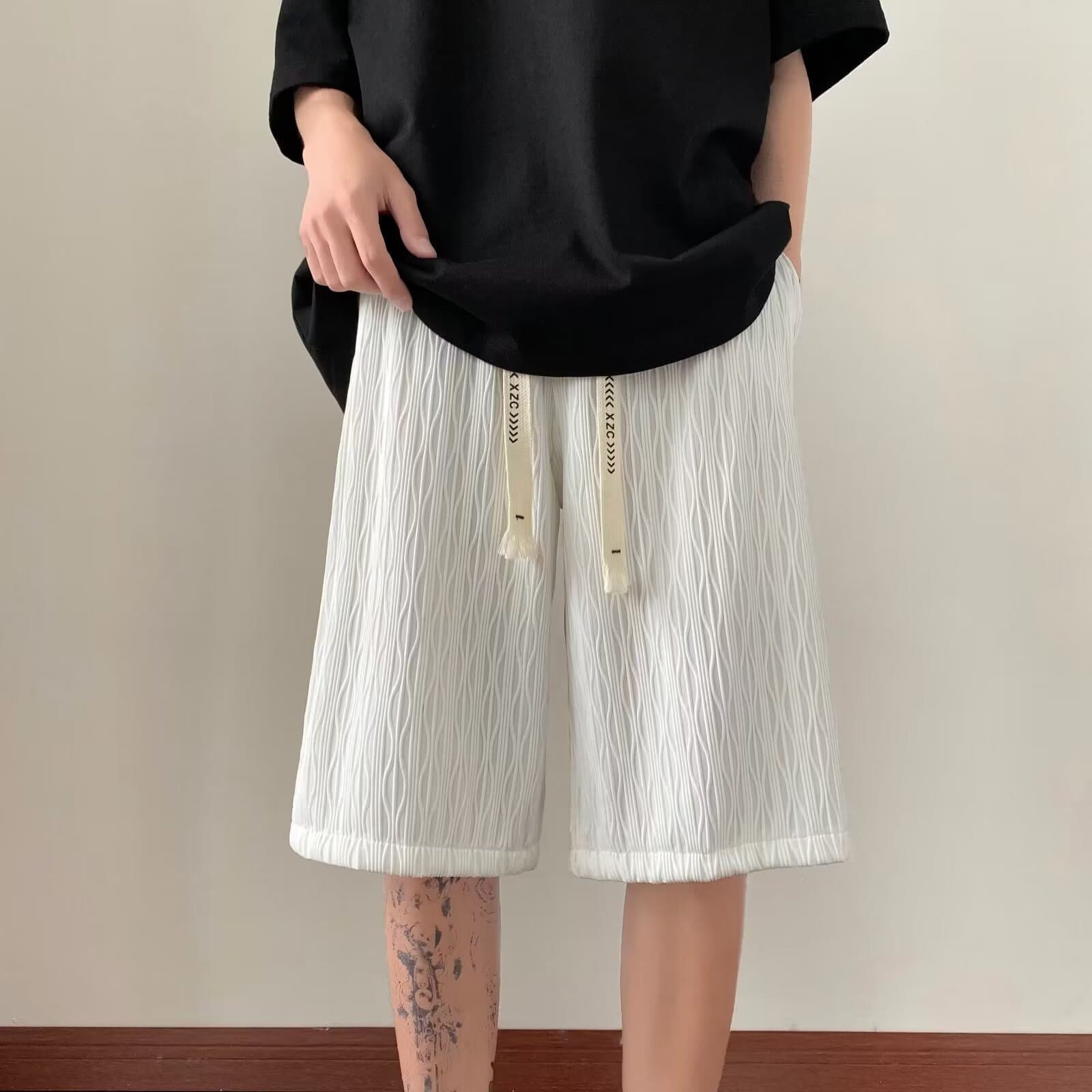 Men's Clothing Textured Ice Silk Pants Men's Summer Thin New Straight Pants Trendy Brand Drape Korean Version Loose Casual Shorts