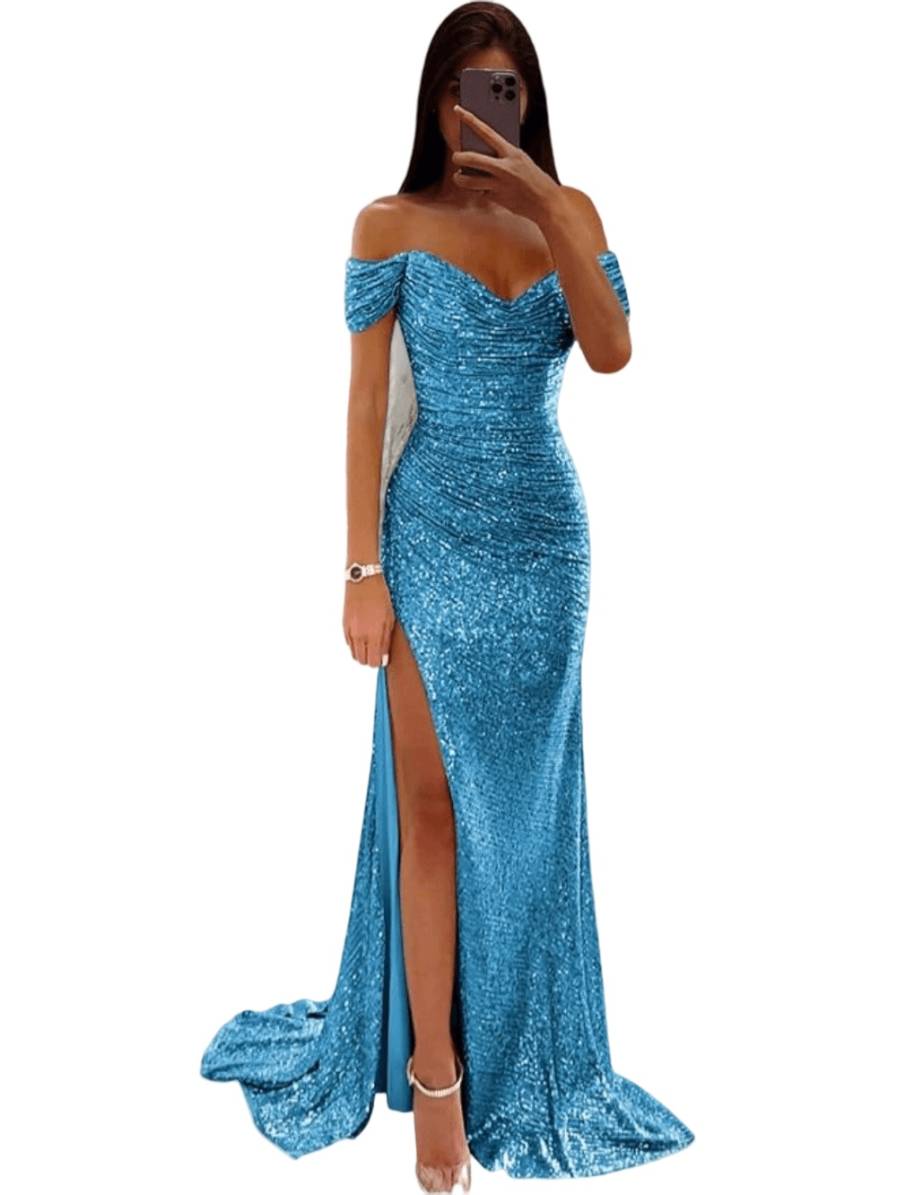 Robe de soirée fendue à paillettes pour femmes, robe décontractée à la mode