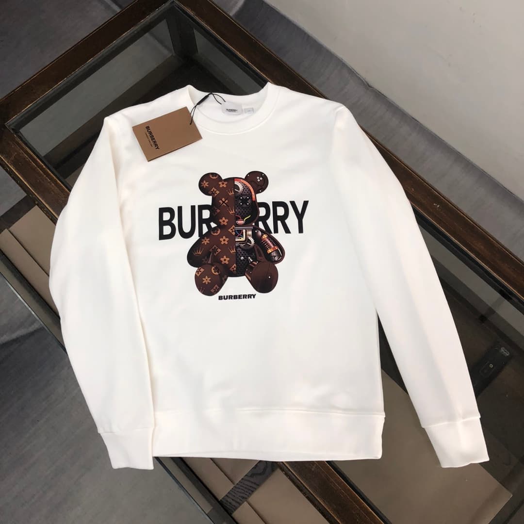 Sweat-shirt à col rond et motif ours pour femme, collection automne/hiver, et t-shirt à manches longues pour homme