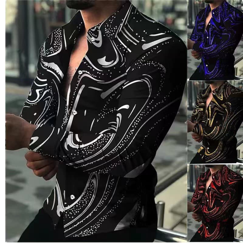 Men's Clothing Spring New Digital Printing Men's Casual Long Sleeve Plus Size Lapel Shirt Men's Shirt