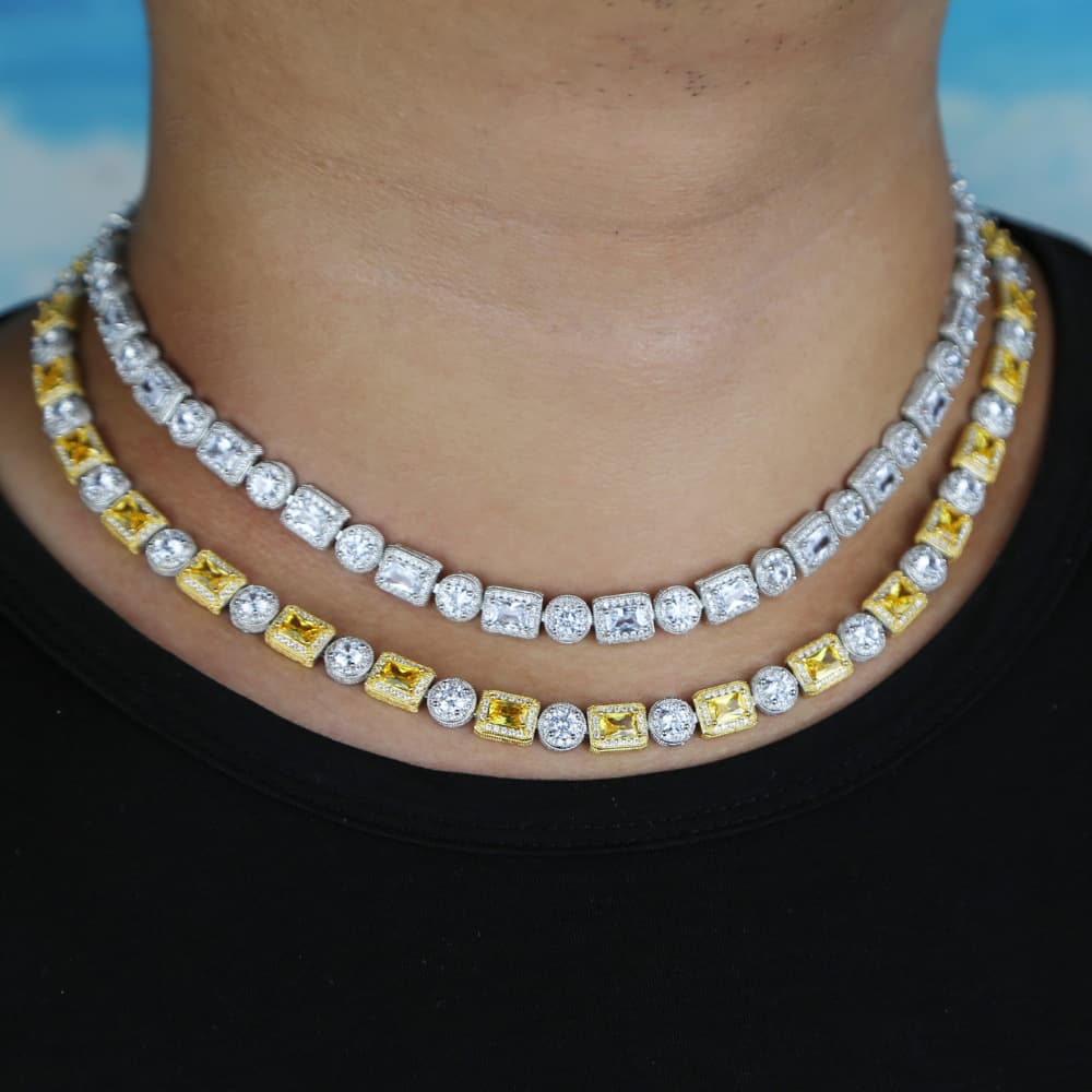 8mm Round Rectangular Zircon Necklace Hip Hop Fashion Trend Couple Necklace