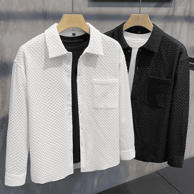 2024 summer new grain texture lapel top men's cool cool solid color shirt coat autumn and winter