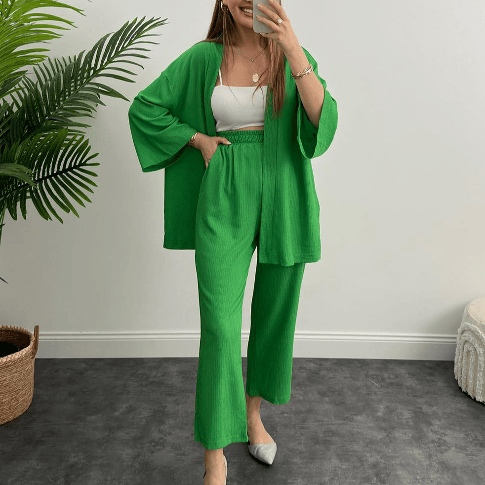 Women's Clothing Suits For Women In Spring And Autumn Long Sleeved Shirts Solid Color Pleated Elastic Waist Loose Trousers Two Piece Suit
