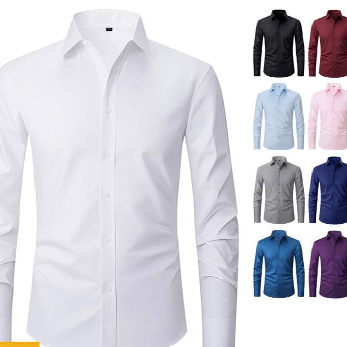 Men's Stretch Comfort Dress Shirt – Wrinkle-Resistant & Non-Iron, Breathable 4-Way Elastic Fabric, Classic Fit For Office & Business Casual