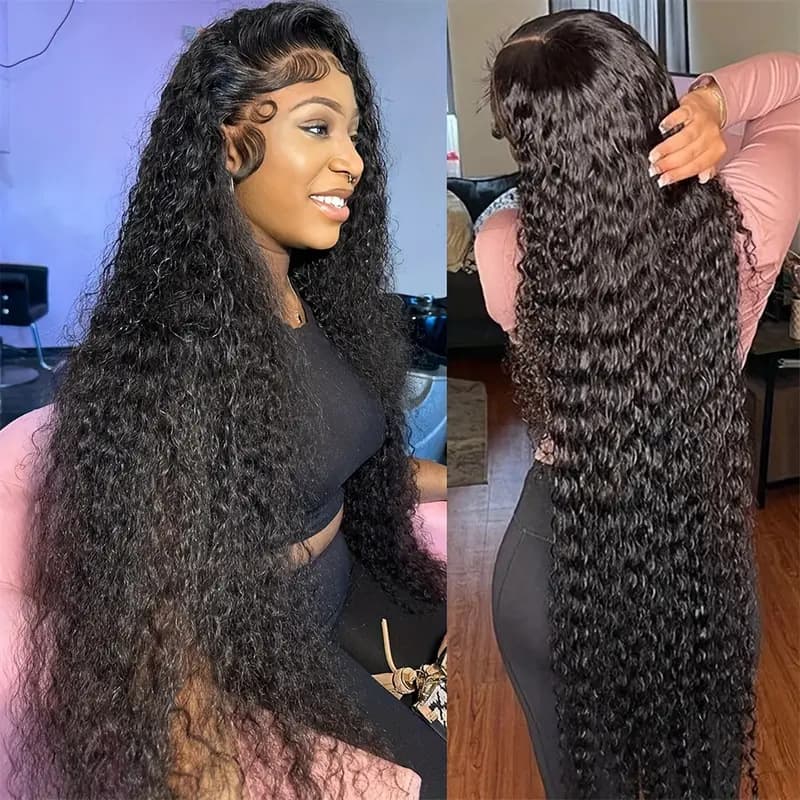 Women's European American Style Front Lace Wig Long Curly Hair Center Parted Fluffy Natural Full Head Synthetic Wig Average Size