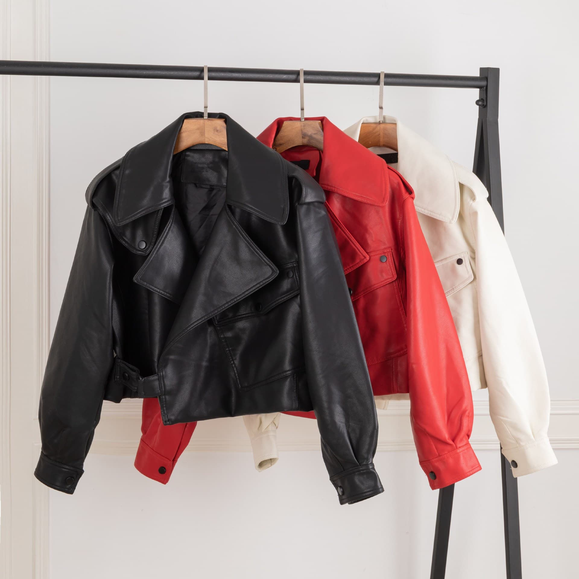 Women's Clothing Street Fashion Long Sleeved Lapel Loose Women's Leather Jacket