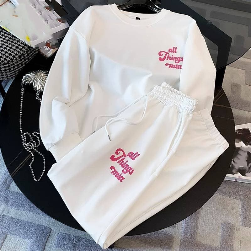 Women's Clothing Round Neck Printed Sweatshirt High Waist Harem Pants Two piece Set Women's White American Casual Sports Suit