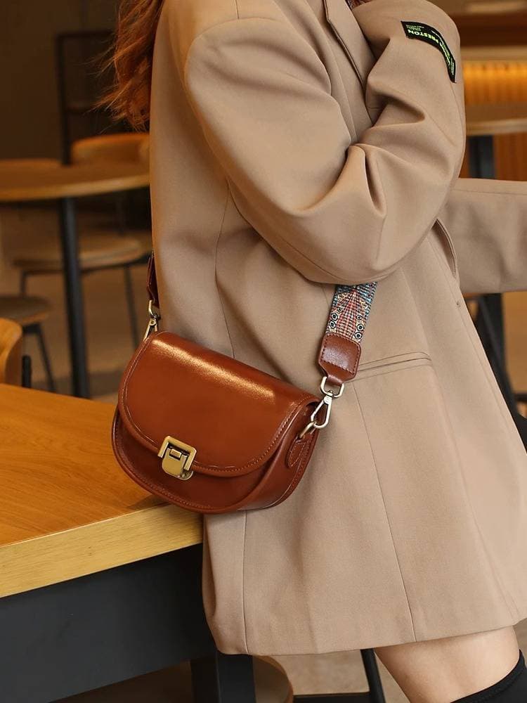 First Layer Cowhide Retro Saddle Bag Women's Crossbody Bag 6012