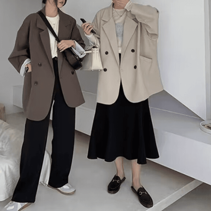 Blazer blanc pour femme, printemps-automne – Coupe ample et décontractée, style streetwear tendance