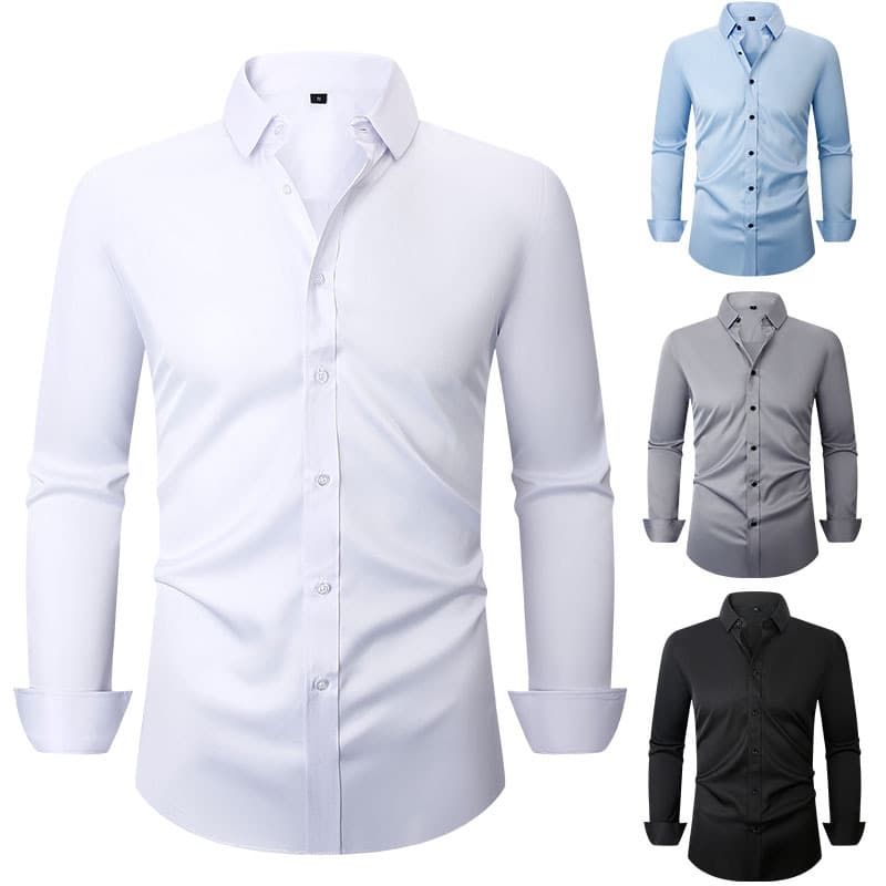 Men's Clothing Four Sided Stretch Shirt Anti Wrinkle Solid Color Shirt Long Sleeved Business Thin Shirt