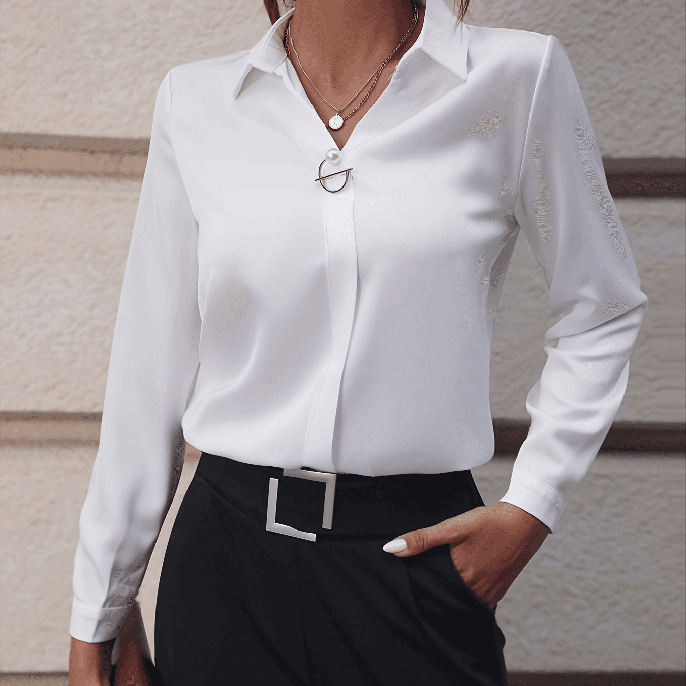 Women's Clothing Women's Shirt Versatile Simple Solid Color Shirt Long Sleeve Mid Length Large Size Shirt