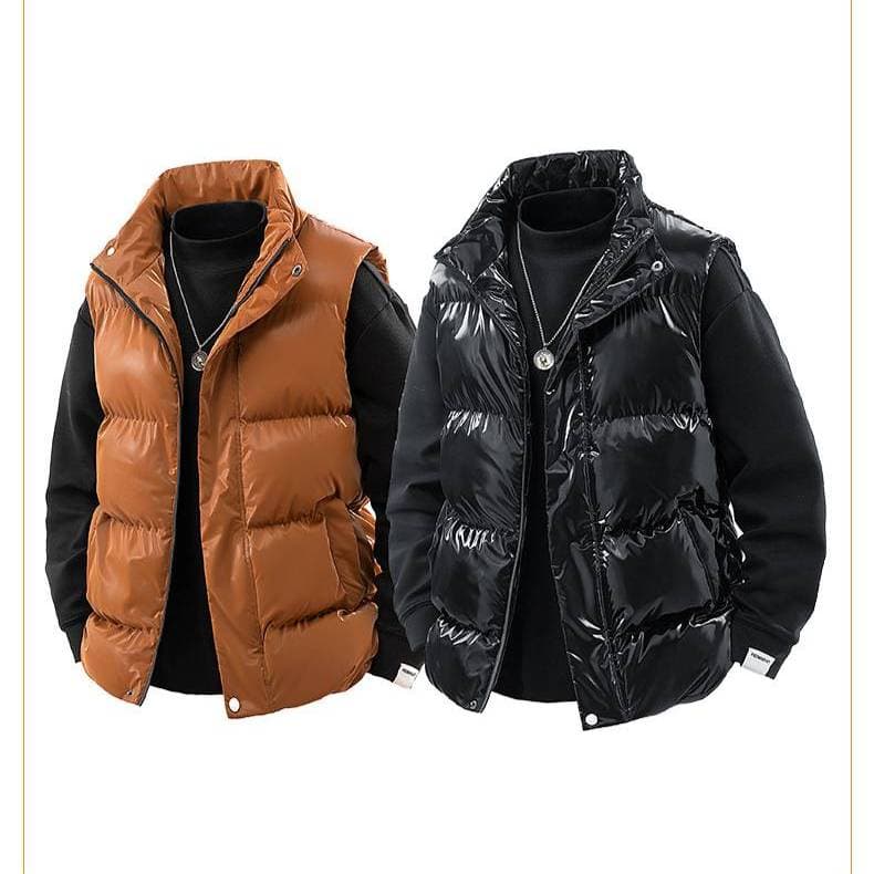 Men's Clothing Unisex Shiny Puffer Vest For Winter - Lightweight Warm Quilted Sleeveless Jacket With Stand Collar, Casual Outerwear For Men & Women
