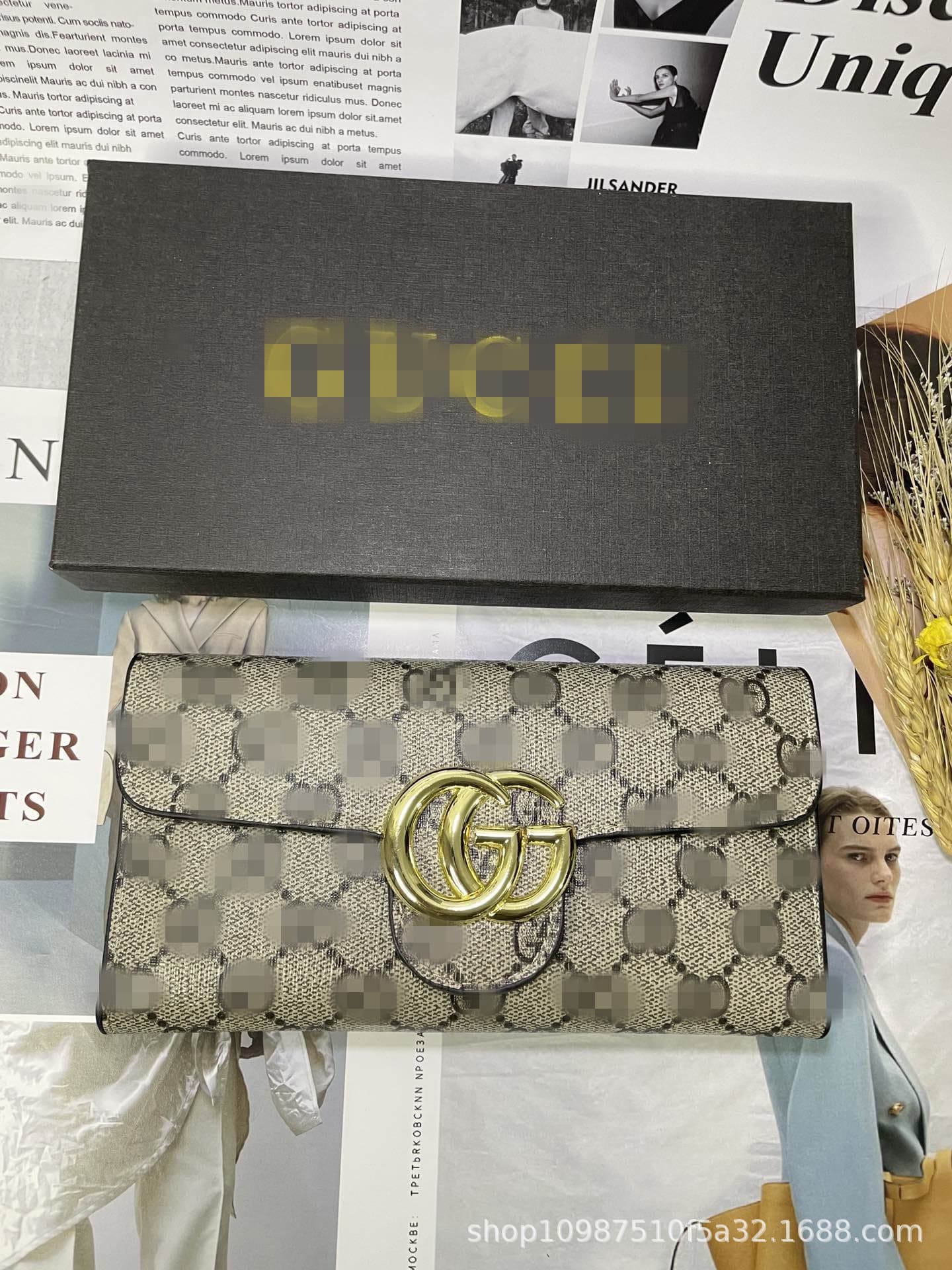 Sac portefeuille tendance et polyvalent à double G, de marque simple et de haute qualité, avec coffret cadeau et plusieurs emplacements pour cartes