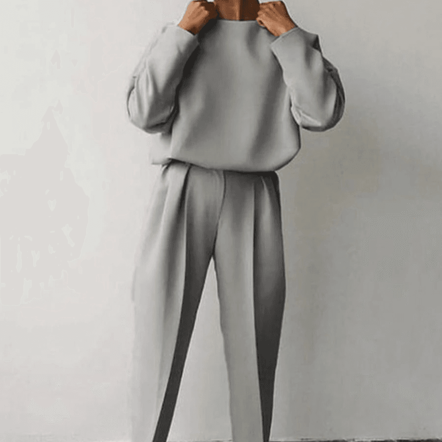 Women's autumn and winter clothing loose solid color long sleeve casual two-piece suit