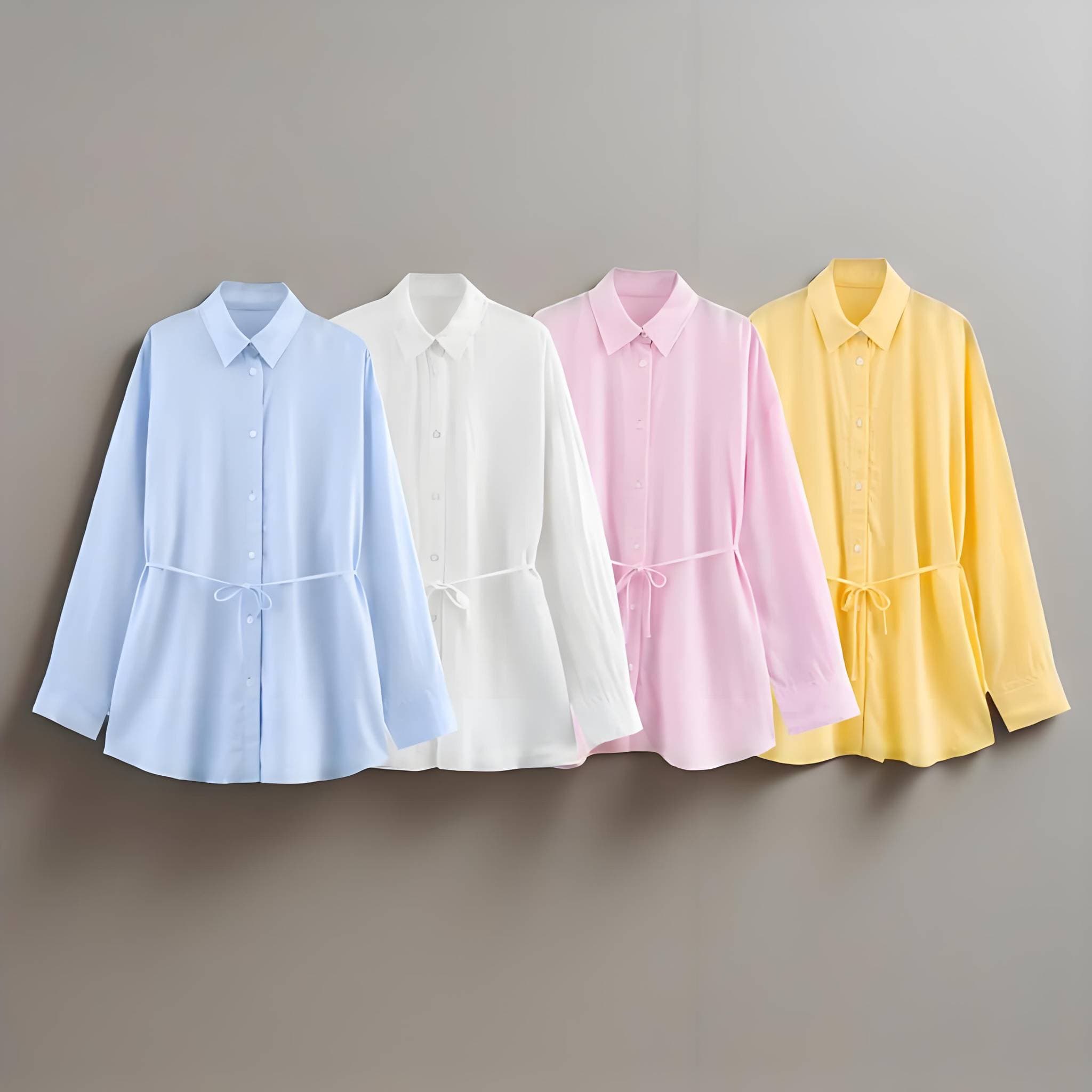 Women's Clothing Spring And Summer New Style Women's Fashion Casual Linen Long Sleeved Tie Loose Shirt