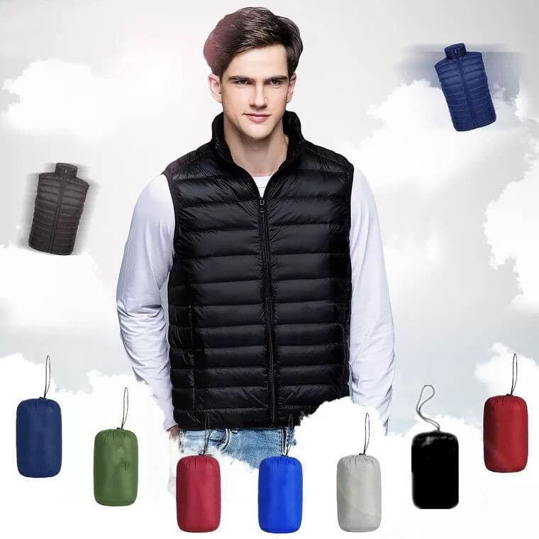 Men's Clothing 2024 autumn and winter new thin down vest men stand collar men's light white duck down vest large size vest trend