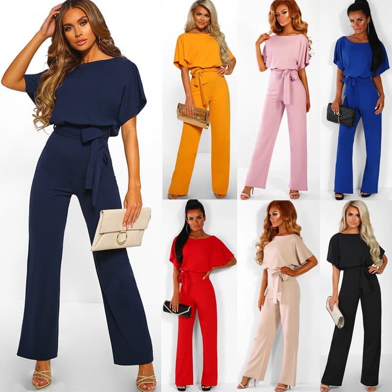 new products spring and summer fashion lace-up button short-sleeved women's jumpsuit