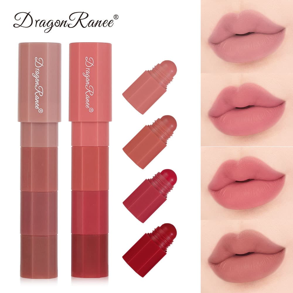 4-Piece Retractable Matte Lipstick Set - Nude Shades, Portable Mini Lipstick Kit For On-the-Go Makeup