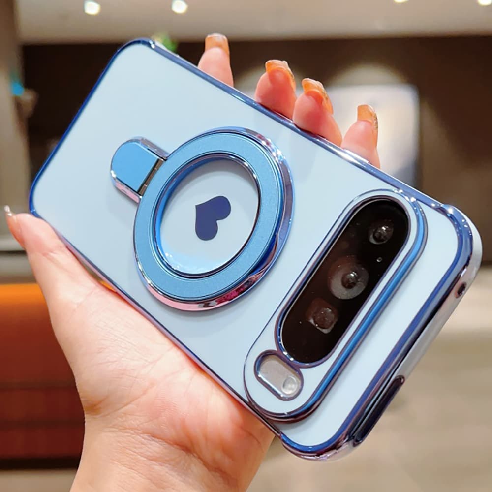 Plating Bracket Magnetic Phone Cases For Google Pixel 10 9 8 Pro XL 8A 9A 7A Case Love Heart Stand Holder Cover