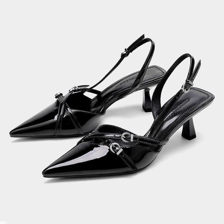 Women's High-heeled Shoes 2025 New Spring-summer Versatile One-strap Buckle European And American Pointed Toe Open-back