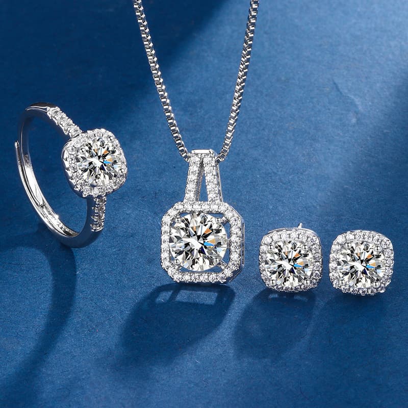 Square bag three piece set, eight hearts and eight arrows, zircon jewelry ring, earrings and pendants, versatile fashion, niche design set