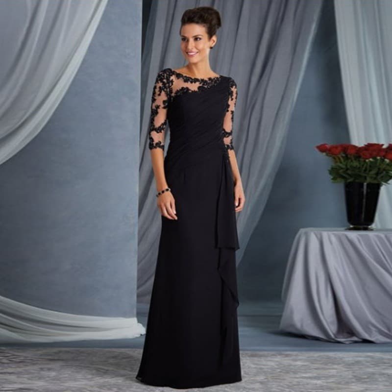 Women's Clothing Long Lace See Through Round Neck Mid Sleeve Dress Wedding Dress Exclusive New Style