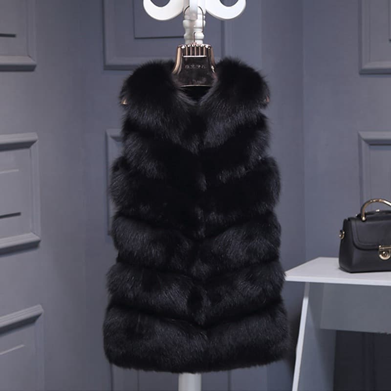 Gilet en fourrure de renard pour femme, coupe mi-longue, nouveau modèle