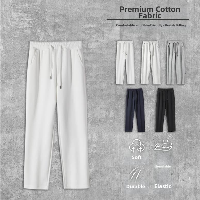 Men's 320g Cotton Wide Leg Sweatpants Loose Fit Casual Pants Straight Leg Flat Hem Solid Color Spring Autumn Style