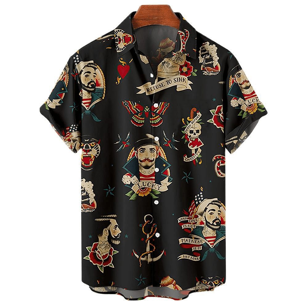 Men's Shirt Fashion Digital Print Short Sleeve Lapel Cardigan Top