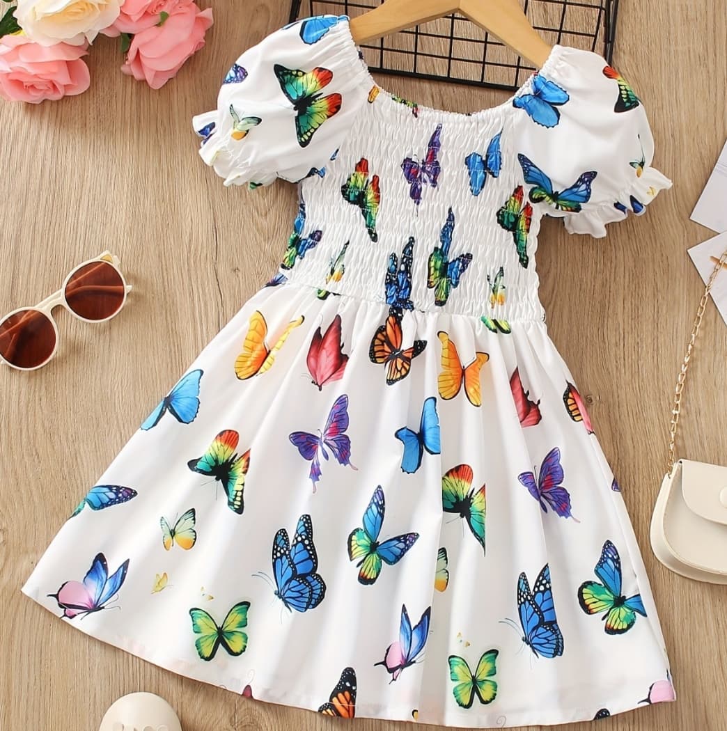 Girls' Flutter Dress - Butterfly Print A-Line | Summer Princess Party Gown